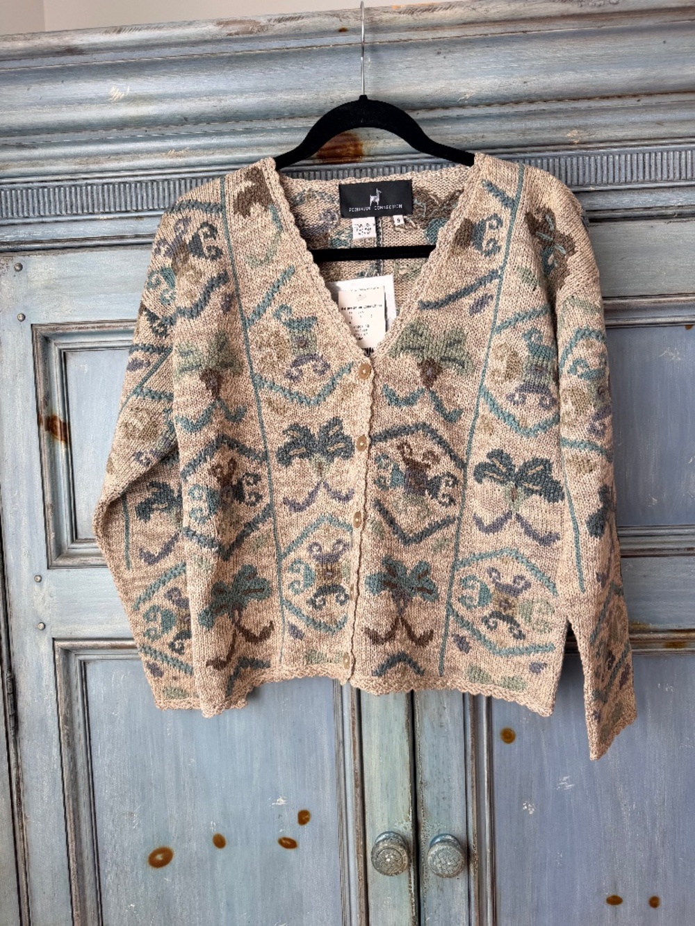 Peruvian Connection Pima Cotton Stencil Flower Cardigan Size S NWT